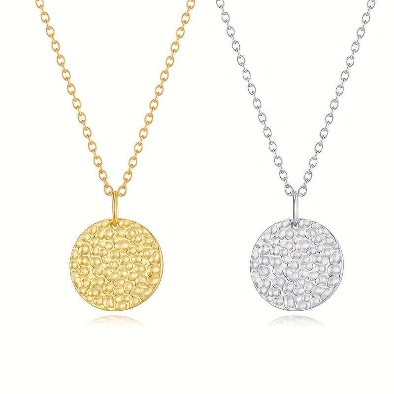 High-End Round Hammered Pendant Necklace, Vintage Style
